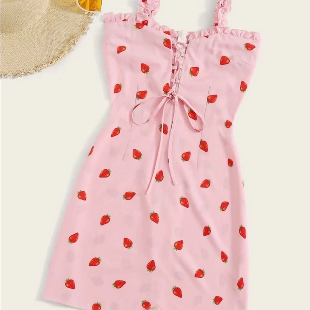 Plus Lace up Strawberry Dress